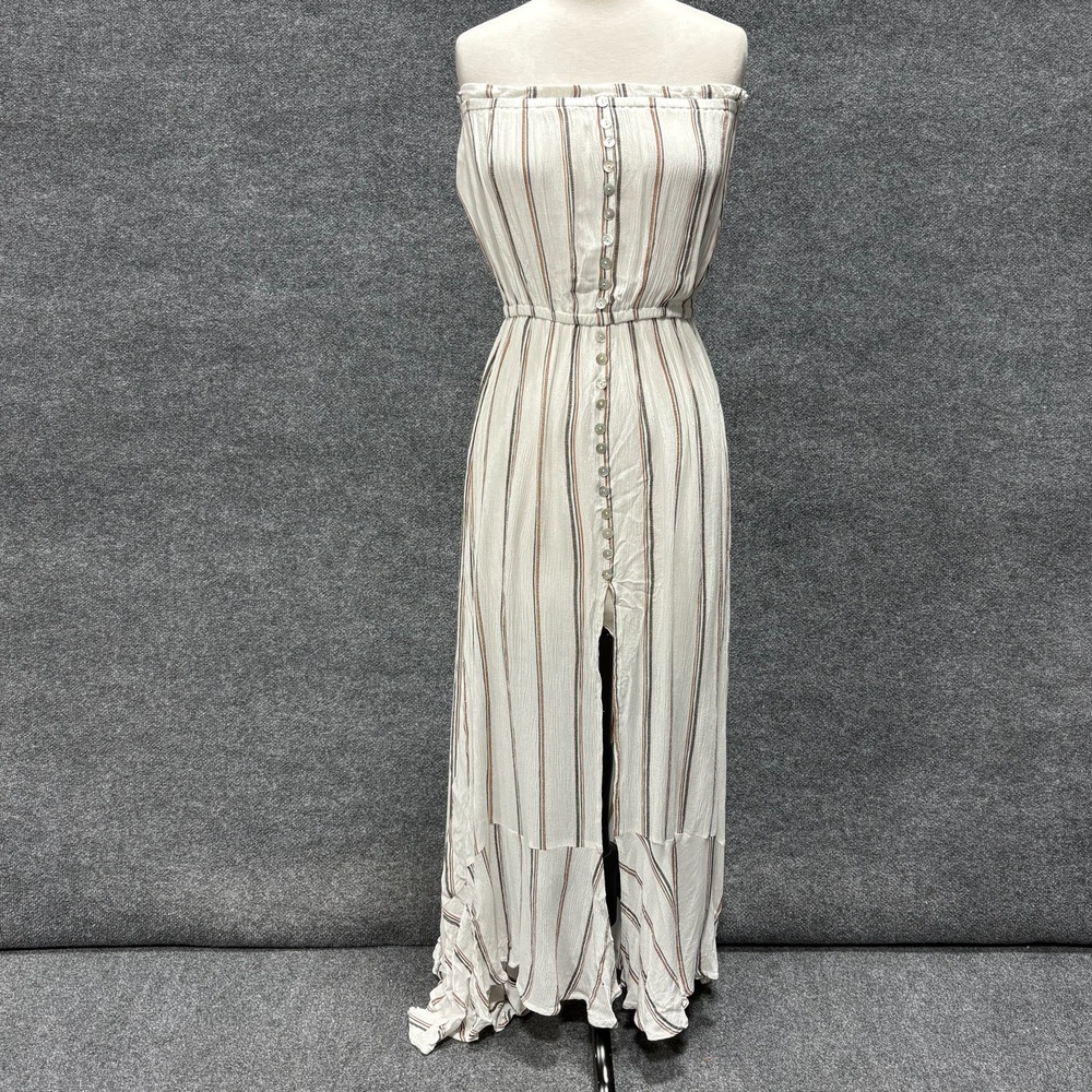 Elan Dress Womens M White Striped Off Shoulder Button Maxi Sundress Boho